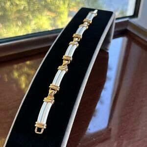 Vintage Napier Ivory Lucite Bracelet Gold Tone Link Statement